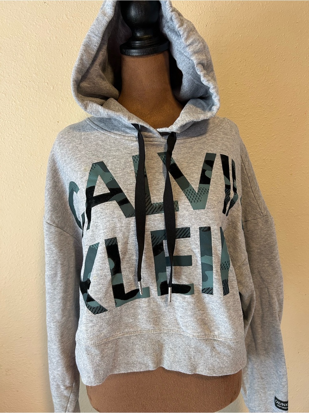 Calvin Klein Gray Hooded Sweatshirt with Camo Logo - Picture 1 of 4